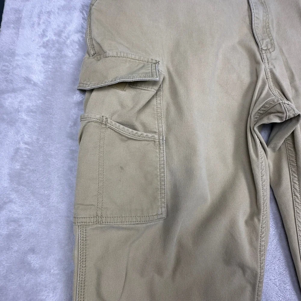 Carhartt Mens Relaxed Fit Cargo Pants Tan Canvas Workwear 40x32 Distressed READ